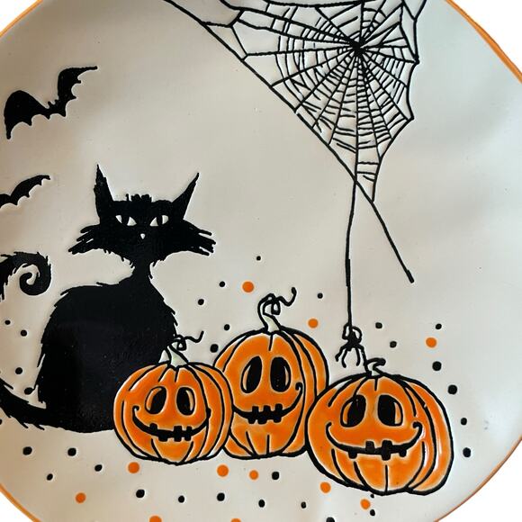 ELI & ANA Halloween Salad Plates 8in Black Cat Bats Pumpkins Set of 2 New - Picture 3 of 11
